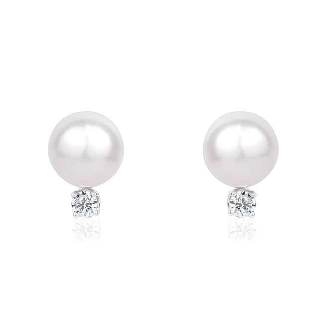 Pearl and Diamond Stud Earrings in 14 Karat White Gold