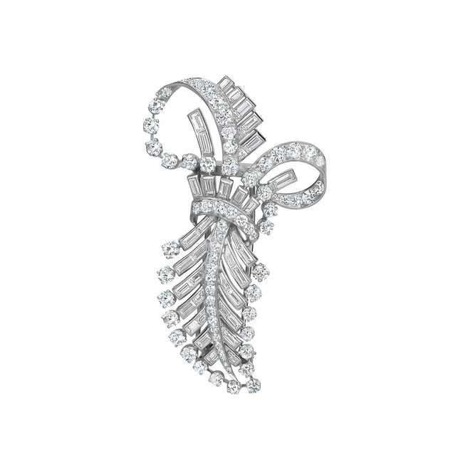 Estate Magnificent Platinum Diamond Floral Basket Motif Brooch