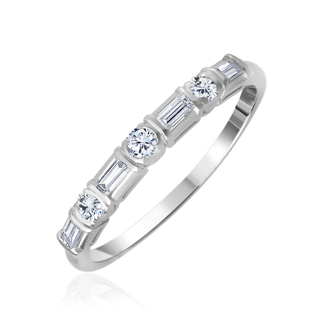 Estate Platinum Baguette and Round Diamond Band