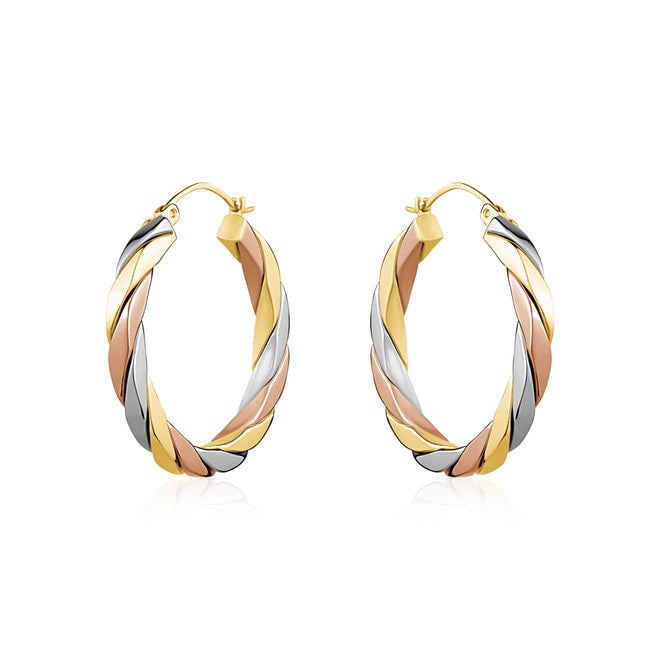 Estate 14 Karat Tri-Color Hoop Earrings