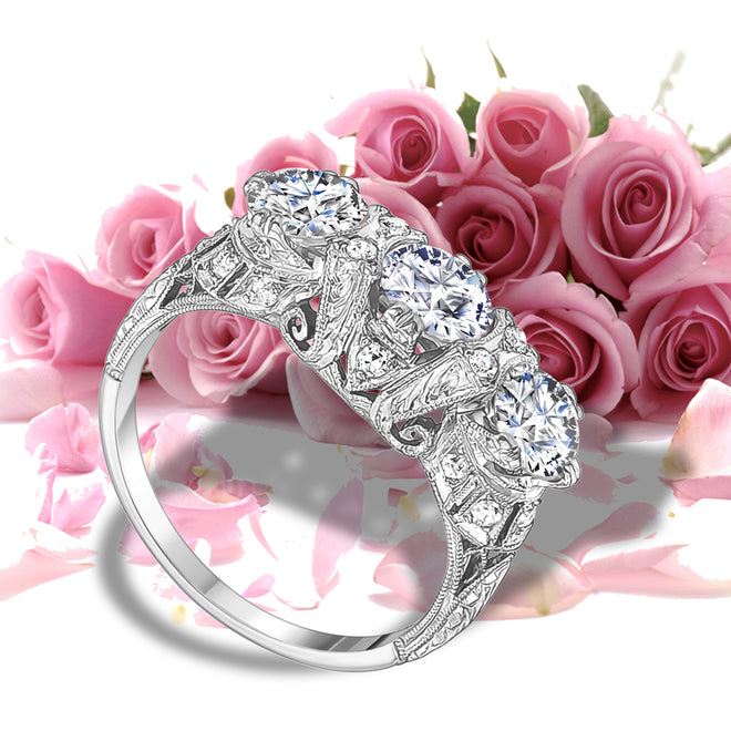 Estate Platinum Vintage Three-Stone Diamond Ring
