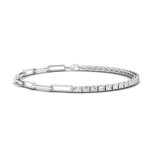 14 Karat Lab Grown Emerald-Cut Half-Tennis Paper Clip Bracelet (2.00 Total Carat Weight F+ Color- VS Clarity)