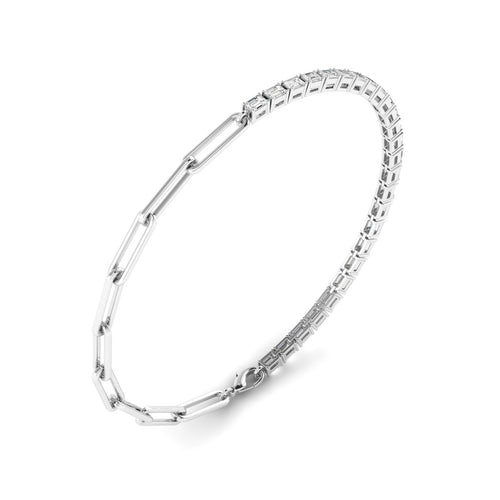 14 Karat Lab Grown Emerald-Cut Half-Tennis Paper Clip Bracelet (2.00 Total Carat Weight F+ Color- VS Clarity)