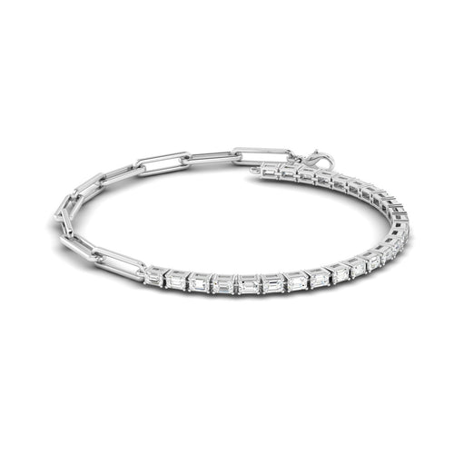 14 Karat Lab Grown Emerald-Cut Half-Tennis Paper Clip Bracelet (2.00 Total Carat Weight F+ Color- VS Clarity)