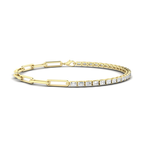 14 Karat Lab Grown Emerald-Cut Half-Tennis Paper Clip Bracelet (2.00 Total Carat Weight F+ Color- VS Clarity)