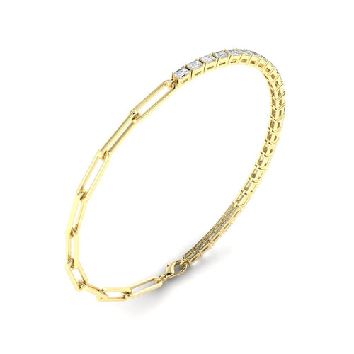 14 Karat Lab Grown Emerald-Cut Half-Tennis Paper Clip Bracelet (2.00 Total Carat Weight F+ Color- VS Clarity)