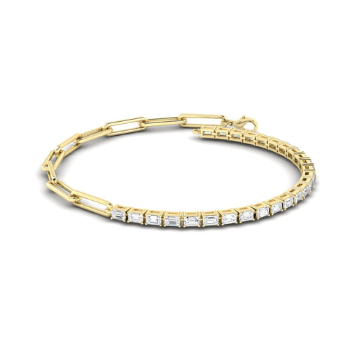 14 Karat Lab Grown Emerald-Cut Half-Tennis Paper Clip Bracelet (2.00 Total Carat Weight F+ Color- VS Clarity)