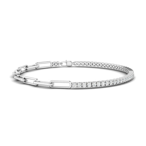 14 Karat Lab Grown Half-Tennis Paper Clip Bracelet (1.50 Total Carat Weight F+ Color- VS Clarity)