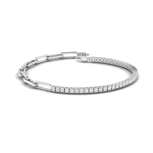 14 Karat Lab Grown Half-Tennis Paper Clip Bracelet (1.50 Total Carat Weight F+ Color- VS Clarity)