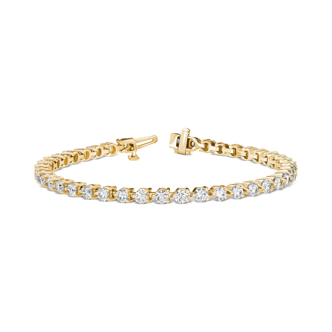 14 Karat Gold Lab Grown Round Basket 3 Prong Tennis Bracelets (F+Color -VS+ Clarity)