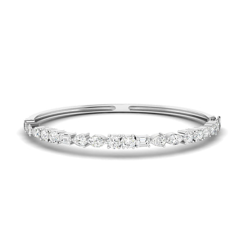 14 Karat Lab Grown Multi-Shape Diamond Bangle Bracelet(3.00 Total Carat Weight F+Color-VS+Clarity)