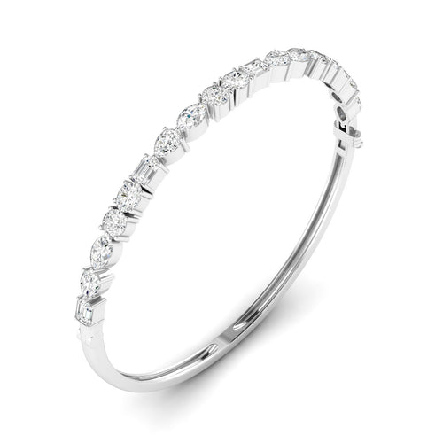 14 Karat Lab Grown Multi-Shape Diamond Bangle Bracelet(3.00 Total Carat Weight F+Color-VS+Clarity)