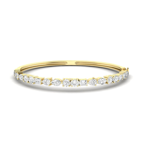 14 Karat Lab Grown Multi-Shape Diamond Bangle Bracelet(3.00 Total Carat Weight F+Color-VS+Clarity)