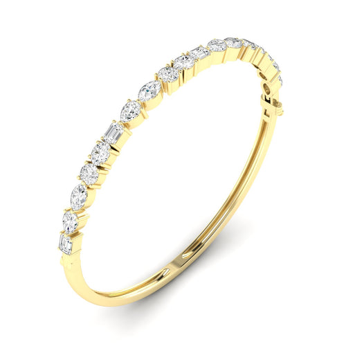14 Karat Lab Grown Multi-Shape Diamond Bangle Bracelet(3.00 Total Carat Weight F+Color-VS+Clarity)