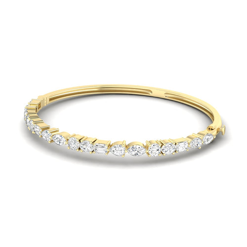 14 Karat Lab Grown Multi-Shape Diamond Bangle Bracelet(3.00 Total Carat Weight F+Color-VS+Clarity)