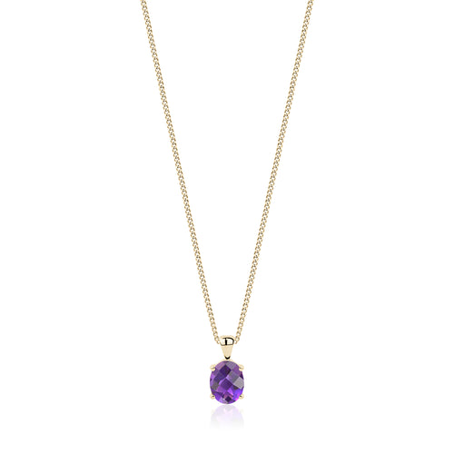 Checkerboard Cut Oval 9x7mm Amethyst Pendant in 14K Yellow Gold