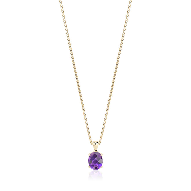 Checkerboard Cut Oval 9x7mm Amethyst Pendant in 14K Yellow Gold
