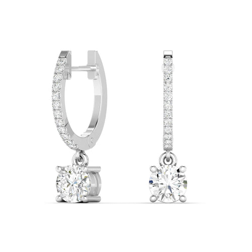 14 Karat Lab Grown Round Droplet Huggy Earrings(1.20 Total Carat Weight F+Color-VS Clarity