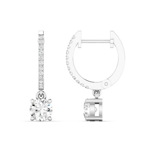 14 Karat Lab Grown Round Droplet Huggy Earrings(1.20 Total Carat Weight F+Color-VS Clarity