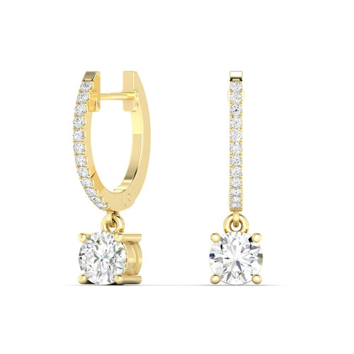 14 Karat Lab Grown Round Droplet Huggy Earrings(1.20 Total Carat Weight F+Color-VS Clarity