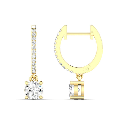 14 Karat Lab Grown Round Droplet Huggy Earrings(1.20 Total Carat Weight F+Color-VS Clarity