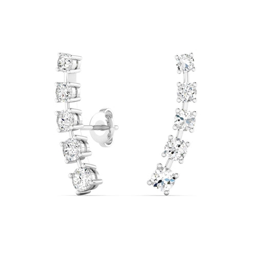 14 Karat Gold Round Lab Grown Diamond Ear Climber Earrings ( 1.00 Carat Total Weight F+ Color VS-Clarity)
