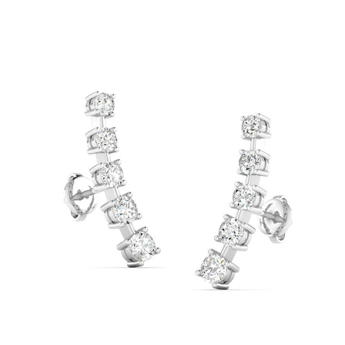 14 Karat Gold Round Lab Grown Diamond Ear Climber Earrings ( 1.00 Carat Total Weight F+ Color VS-Clarity)