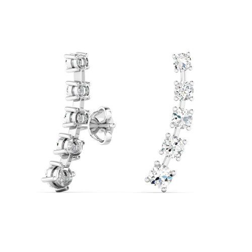 14 Karat Gold Round Lab Grown Diamond Ear Climber Earrings ( 1.00 Carat Total Weight F+ Color VS-Clarity)