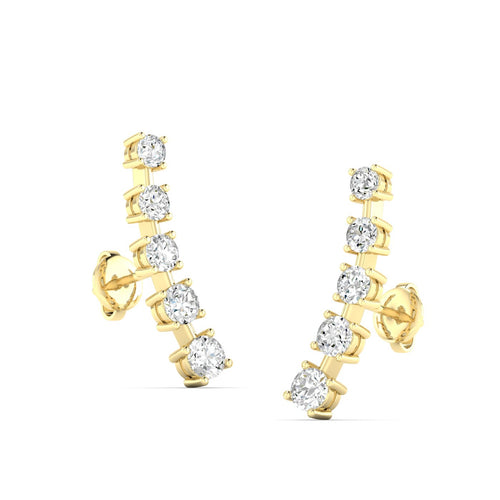 14 Karat Gold Round Lab Grown Diamond Ear Climber Earrings ( 1.00 Carat Total Weight F+ Color VS-Clarity)