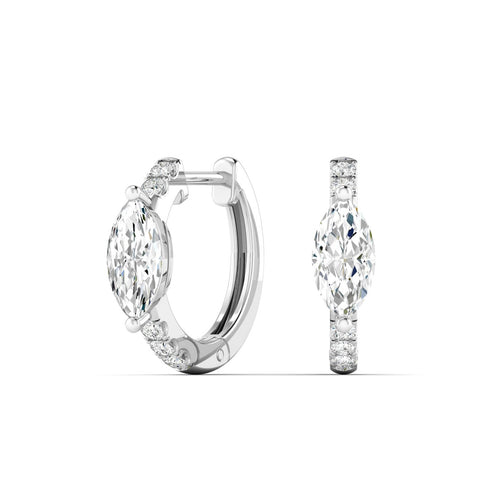 14 Karat Lab Grown Diamond Huggy Earring with Marquise Cut Center (0.70 Total Carat Weight F+Color VS+Clarity)