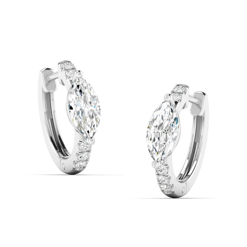 14 Karat Lab Grown Diamond Huggy Earring with Marquise Cut Center (0.70 Total Carat Weight F+Color VS+Clarity)