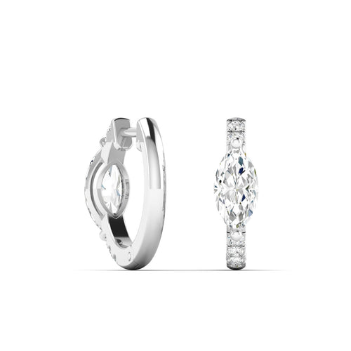 14 Karat Lab Grown Diamond Huggy Earring with Marquise Cut Center (0.70 Total Carat Weight F+Color VS+Clarity)