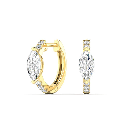 14 Karat Lab Grown Diamond Huggy Earring with Marquise Cut Center (0.70 Total Carat Weight F+Color VS+Clarity)