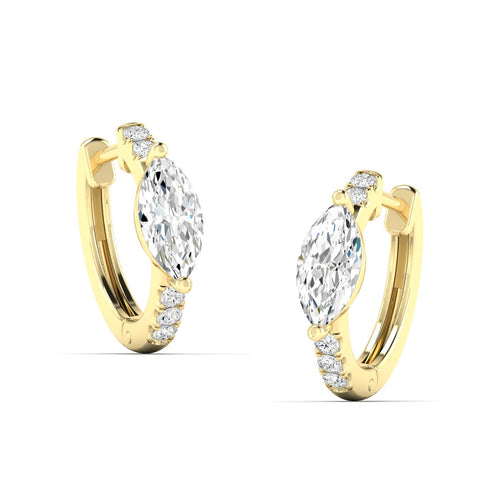 14 Karat Lab Grown Diamond Huggy Earring with Marquise Cut Center (0.70 Total Carat Weight F+Color VS+Clarity)