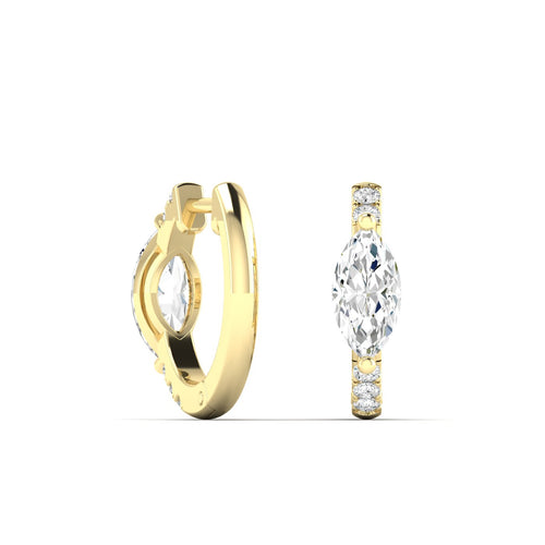 14 Karat Lab Grown Diamond Huggy Earring with Marquise Cut Center (0.70 Total Carat Weight F+Color VS+Clarity)
