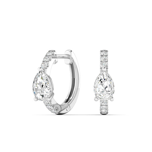 14 Karat Lab Grown Huggy Earrings with a Pear-Shape Center (.70 Total Carat Weight F Color VS Clarity)