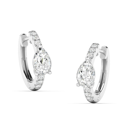 14 Karat Lab Grown Huggy Earrings with a Pear-Shape Center (.70 Total Carat Weight F Color VS Clarity)