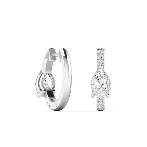14 Karat Lab Grown Huggy Earrings with a Pear-Shape Center (.70 Total Carat Weight F Color VS Clarity)