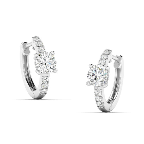 14 Karat Lab Grown Diamond Huggy Earring with Round Center (.70 Total Carat Weight F+Color VS+Clarity)