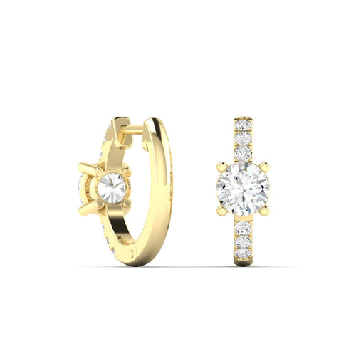 14 Karat Lab Grown Diamond Huggy Earring with Round Center (.70 Total Carat Weight F+Color VS+Clarity)
