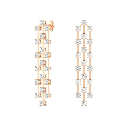 14 Karat 3-Row Lab Grown Diamond Drop Earrings(2.30 Total Carat Weight F+ Color- VS+ Clarity)