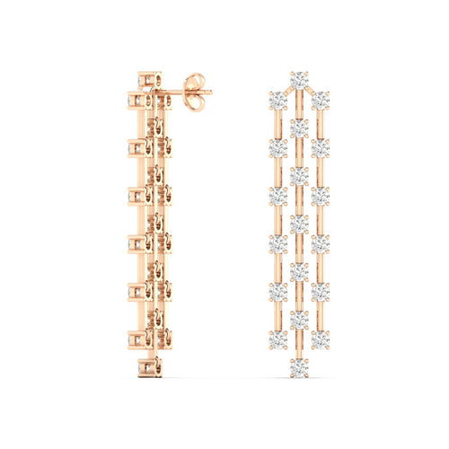 14 Karat 3-Row Lab Grown Diamond Drop Earrings(2.30 Total Carat Weight F+ Color- VS+ Clarity)
