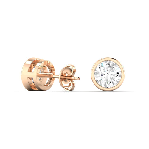 Lab Grown Bezel Set Round Diamond Studs ( 1.00 Total Carat Weight F+Color- VS+Clarity)