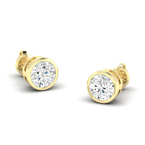 Lab Grown Bezel Set Round Diamond Studs ( 1.00 Total Carat Weight F+Color- VS+Clarity)