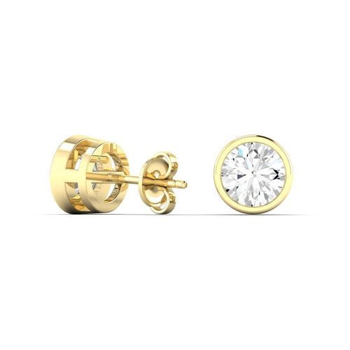 Lab Grown Bezel Set Round Diamond Studs ( 1.00 Total Carat Weight F+Color- VS+Clarity)