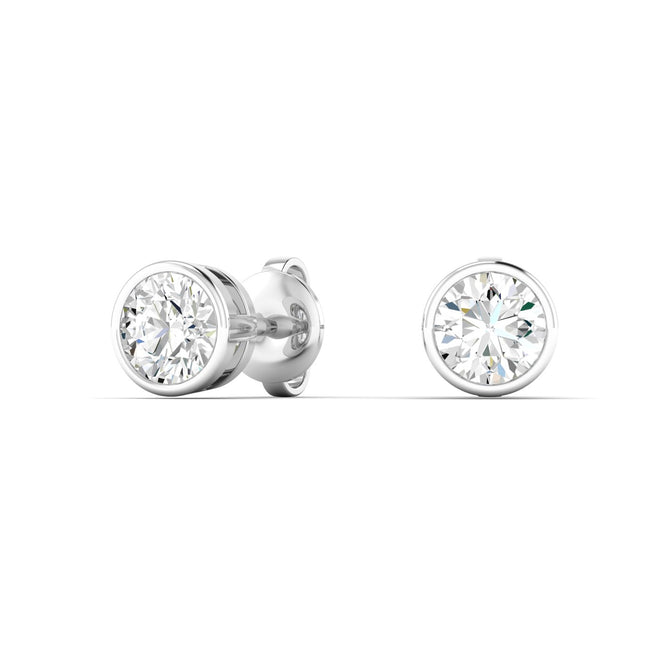 14 Karat Bezel Set Round Lab Grown Diamond Studs ( 0.50 Total Carat Weight F+Color- VS+Clarity)