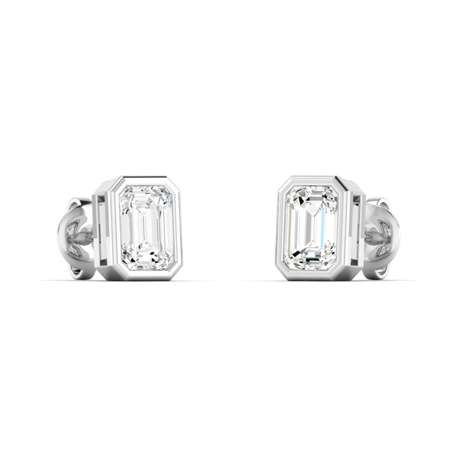 14 Karat Bezel Set Emerald Cut Lab Grown Diamond Studs (1.00 Carat Total Weight F+ Color- VS+ Clarity) - Paul Nudelman Jewellers