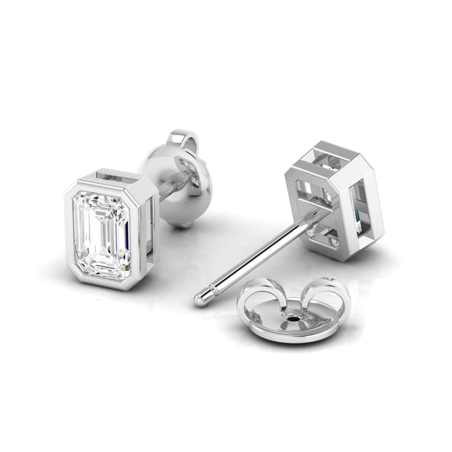 14 Karat Bezel Set Emerald Cut Lab Grown Diamond Studs ( 0.50 Carats Total Weight F+Color- VS+Clarity) - Paul Nudelman Jewellers