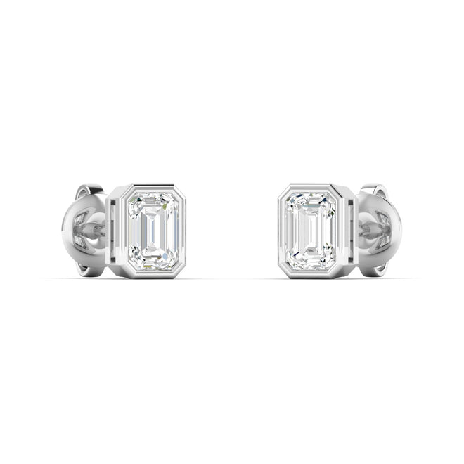 14 Karat Bezel Set Emerald Cut Lab Grown Diamond Studs ( 0.50 Carats Total Weight F+Color- VS+Clarity)