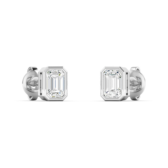 14 Karat Bezel Set Emerald Cut Lab Grown Diamond Studs ( 0.50 Carats Total Weight F+Color- VS+Clarity) - Paul Nudelman Jewellers